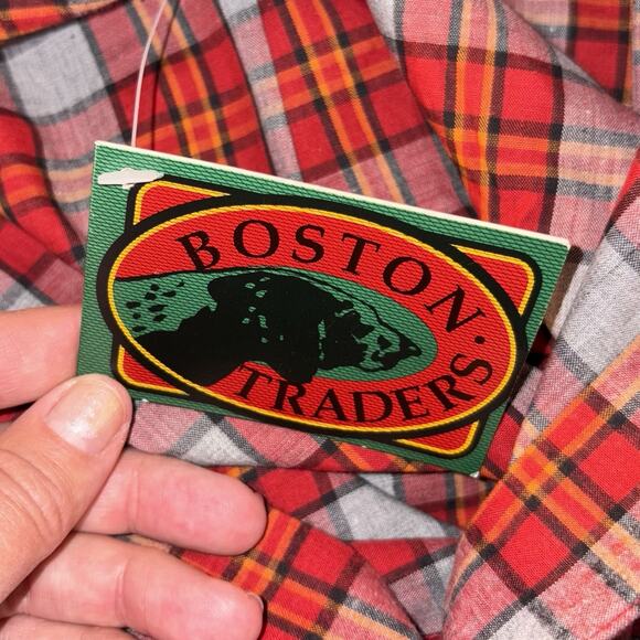Boston Traders Flannel Shirt Red Plaid Button Down 100% Cotton Men’s Small NWT - Picture 5 of 9